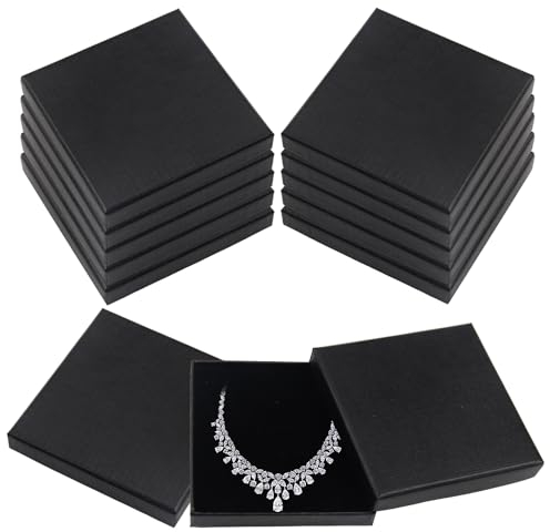 RYAN 12 Stücke Schmuckschachtel Geschenkschachtel Schmuck Box Klein Quadratische Schmuckaufbewahrung für Armbänder und Ohrringe Halsketten Geschenkverpackungen (Schwarz, 9 x 9 x 1,5 cm)