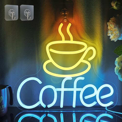 Coffee Neon Sign for Cafe Decor, Coopark Light up Glow LED Light with Dimmable, USB Powered, Aesthetic Birthday Gifts for Party Cafe Shop Home resturant Living Room Kitchen Window(12.64''x11.30'')