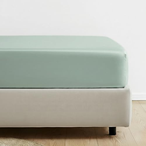 SALAD HOUSE Spannbettlaken 180x200, Mintgrün: 100% ägyptische Baumwolle | Mako-Satin für Matratzen bis 28 cm und Boxspringbetten: kühlend im Sommer, atmungsaktiv, rutschfest und OEKO-TEX zertifiziert