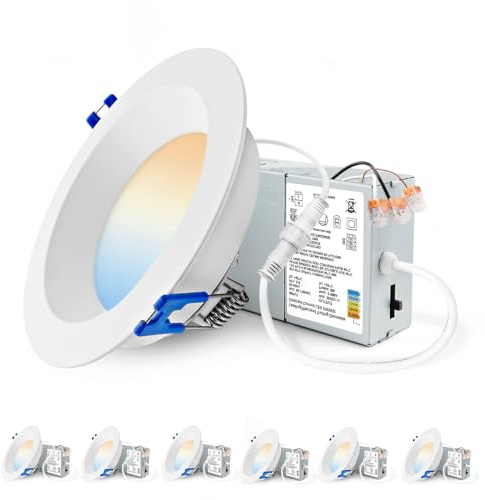 Adetu 4 Inch Anti-Glare LED Downlight,Dimmable Ceiling Light with 5CCT Reset,Selectable from 2700K to 5000K - 12W 1080LM, ETL Certified (White, 6 Pack Round)