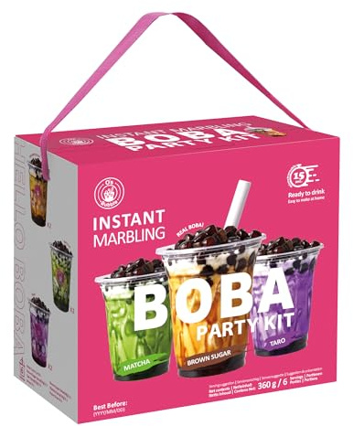 O's Bubble Instant Boba Tee Party Set 360g | Bubble Tea Kit | 3 Geschmacksrichtungen - Taro, Matcha, brauner Zucker