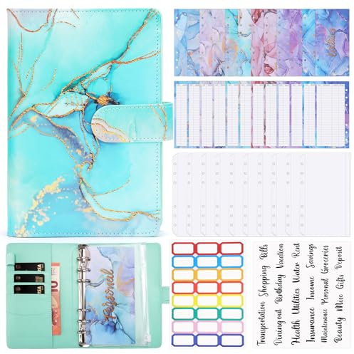 Anyfirst Budget Binder Planner, Raccoglitore ad Anelli A6, Agenda Risparmio Soldi con Buste, Raccoglitore Soldi per Risparmi con 12 Fogli di Bilancio & 10 Buste per il Denaro, Verde