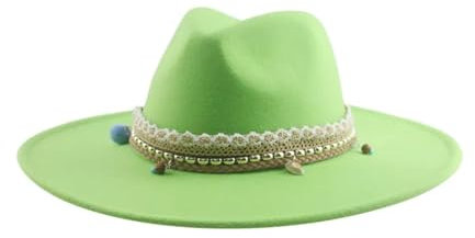 FULUJIDI Fedora Trilby Filzhut Hut Hüte Für Frauen Hüte Für Männer Hut Breite Krempe Solid Casual Band Filz Hut 56-58Cm Fruit Green