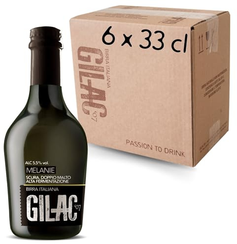 GILAC MELANIE OATMEALSTOUT Birra artigianale Doppio Malto 6 Bottiglie da 33cl, Birra Scura Italiana Non Filtrata e Non Pastorizzata, Birre Artigianali Confezioni Regalo - Gradazione Alcolica 5,5% Vol