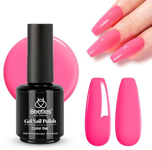 beetles Gel Polish, 15ml Neon Hot Pink Gel Nail Polish, Soak Off UV Gel Manicure Nail Art Design, Spring Nail Gifts for Girls/Women - CL249