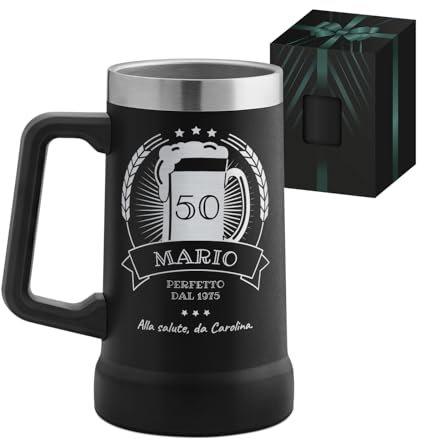 Maverton Boccale da birra personalizzato in acciaio inox - Tazza termica da campeggio 700ml - Bicchiere termico 6h caldo/10h freddo - Idee regalo campeggio - Regalo uomo compleanno - Regali uomo