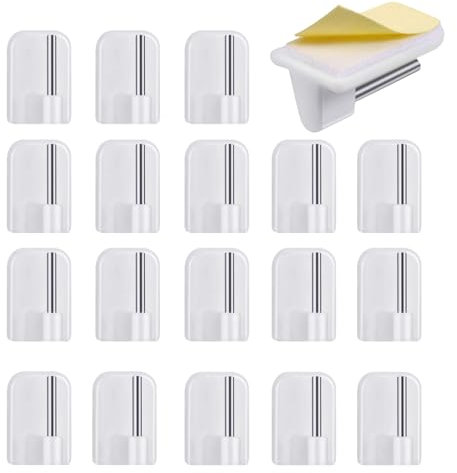 SUHAI 20 Pcs Self Adhesive Curtain Hooks,Plastic Net CurtainRod Self Adhesive Hooks,Plastic Sticky End Window Hook Pendant Door Back Hook for Bathroom Bedroom Kitchen
