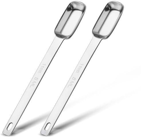 JIEYAO 2 cucchiai dosatori in acciaio inox, 5 ml, 1 cucchiaino, misurino singolo, rettangolare, manico lungo, piccolo misurino da caffè, cucchiaino da spezie, cucchiaio dosatore da cucina