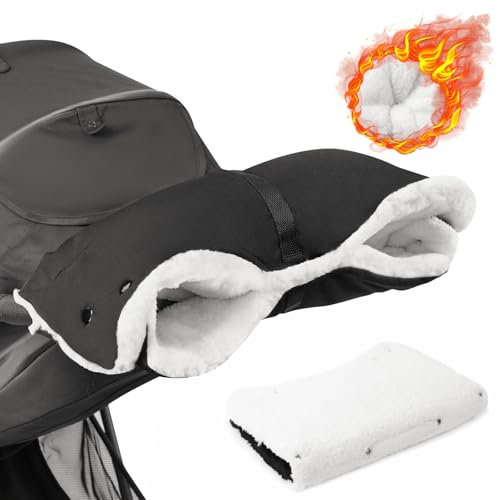 Flintronic Handwärmer Kinderwagen, Schwarz Kinderwagen Handwärmer, Universalgröße Handwärmer für Kinderwagen, Kinderwagenmuff mit Warm Flanell (Schwarz)
