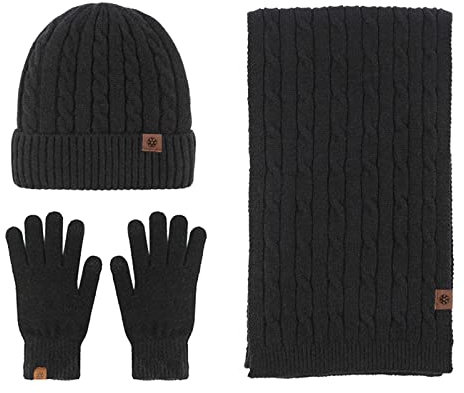 Damen Mütze Schal Set Fleece Gefüttert Bommelmütze Mit Bommel Fleece Wollmütze Kaschmir Strickhandschuhe Thermo Strickschal Elegant Gestrickte Hüte Gloves Flauschig Tuch 3 In 1 Warmes Set