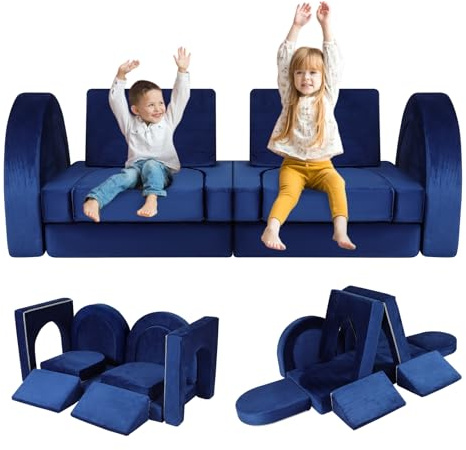 FAHKNS 12PCS Modular Toddler Play Couch Kit, Multifunctional Foam Play Couch Fold Out Kids Couch for Playroom, Kickball Game, Pitching Game