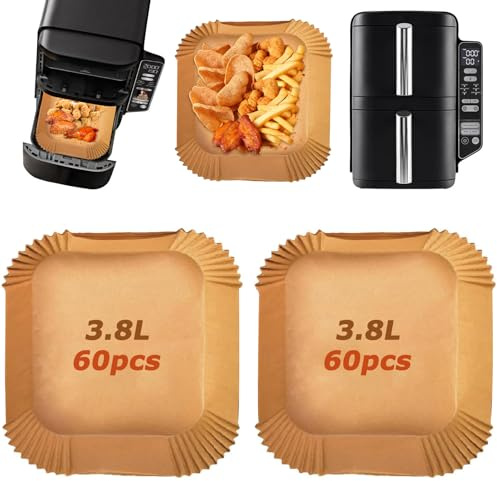 120 Stück Airfryer Backpapier für Ninja Double Stack 7.6L SL300EU, Heißluftfritteuse Zubehör für Ninja Airfryer SL300EU