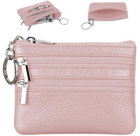 AFCJLTO 1pcs Etuis Porte Clés, Porte Cle Voiture en Cuir Pochette Porte Clef Portable Poche Monnaie Étui Porte-Clés Voiture, Etui Porte-Clé Cuir, Etuis Porte-Clés de Voiture, Pochette Porte Cles, Rose