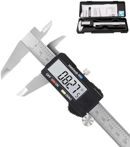 Calibro Digitale Centesimale Professionale in Acciaio da 150mm, Micrometro Elettronico Digitale di Precisione con Display LCD per Misurazione Esterna, Interna, Profondità e Spessore