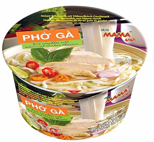 Soupe Pho Ga Mama, Pâtes de Riz au Poulet 65g/Bol - Lot de 6, 12, 18 et 24 Bols - Livraison Gratuite France (18 bols)