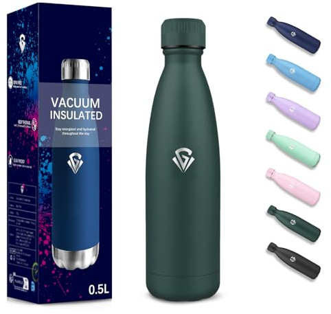 Gourde, 500 ml Sans BPA, Gourde Isotherme, Isolation Sous Vide à Double Paroi, Bouteille Isotherme, 304 Acier Inoxydable, Gourde Acier Inoxydable pour École, Voyage, Marcher, Jogging - Vert kaki
