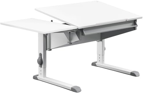 Moll Sprinter CP Kinderschreibtisch höhenverstellbar | mitwachsend, ergonomisch & neigbar für aufrechtes Sitzen | ideal für Schulkinder | Schreibtisch weiß optional mit Schublade | Made in Germany