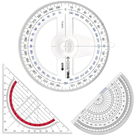 Juego de 3 transportadores, regla triangular, transportador circular, regla de plástico transparente de 360 grados, herramienta de geometría, adecuada para estudiantes, oficinistas y diseñadores.