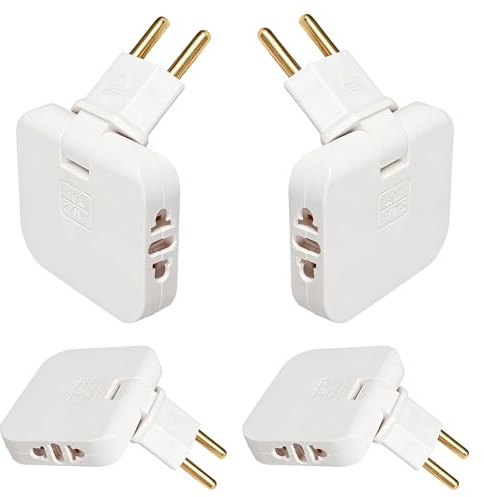 4 Piezas Ladrón Enchufe Plano de Pared con 3 Tomas, Adaptadores Giratorios 180° Ultraplanos, Multiplicador Enchufe para Viajes y Uso Doméstico, Compatibles con Enchufes Europeos y Americanos