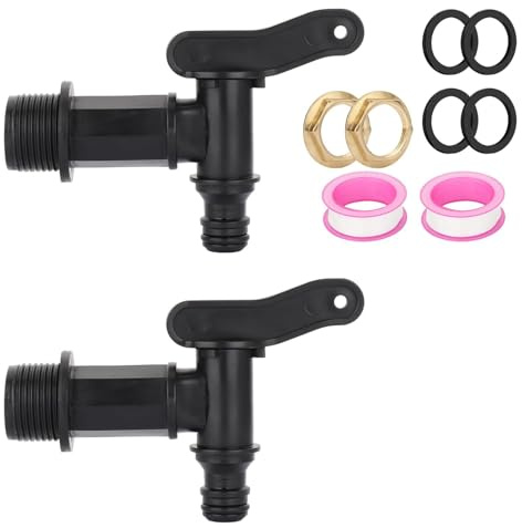 2 grifos de repuesto para grifo de agua de 3/4 pulgadas BSP de plástico para barril de lluvia con conector de manguera, kit de grifo de agua de jardín con anillos de goma y tuercas para fermentador de