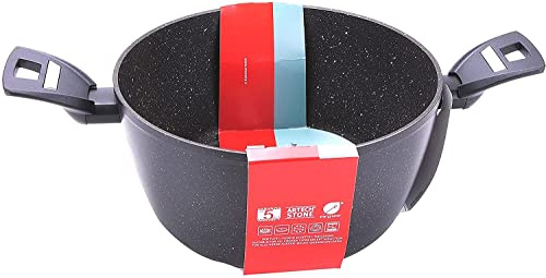 Moneta Hercules Casseruola 2 Manici Antiaderente Stone, Alluminio Rivestito, Nero, 24 cm