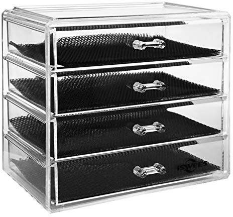 HJZ Makeup Organizer, Acryl Kosmetik Make Up Aufbewahrung Organiser Schubladen 23.5x13x19.5 cm 4 Ebenen 4 Schubladen Großes, Aufbewahrungsboxen für Schmuck und Kosmetik, Transparent