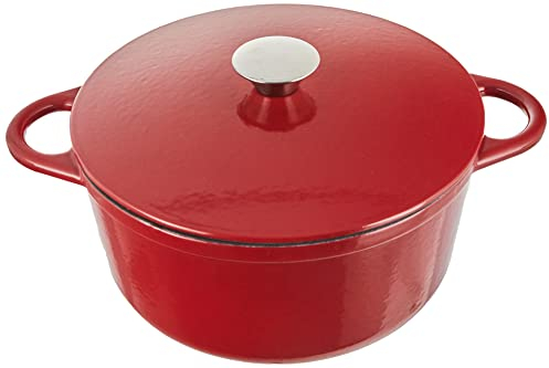 IBILI - Cocotte redonda roja 24x11,5 cm, Hierro fundido, Apta para induccion