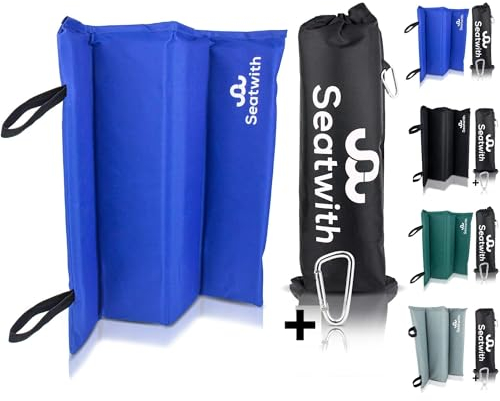 Faltbares Iso-Sitzkissen-Outdoor Sitzmatte (35x35cm) mit Tragetasche + Karabinerhacken für idiale Befestigung am Rucksack maximaler Schutz vor Kälte Nässe Schmutz BLAU