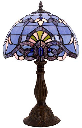 4MYHOME Tiffany Lamp Blue Purple Stained Glass Table Lamp 12X12X18 Inches Baroque Style Lavender Bedside Reading Desk Light Decor Bedroom Living Room Home Office S003C Series