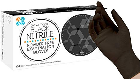 ASAP Black Nitrile Powder Free Examination Gloves, Disposable, 4 mil, Black (Medium - Box of 100)