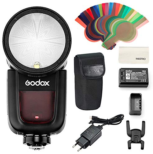 Godox V1-F TTL Flash pour Fuji, 1/8000s HSS Flash de Tête Ronde 2.4G sans Fil, sur Batterie Lithium-ION pour Photographie/Mariage/Paysage
