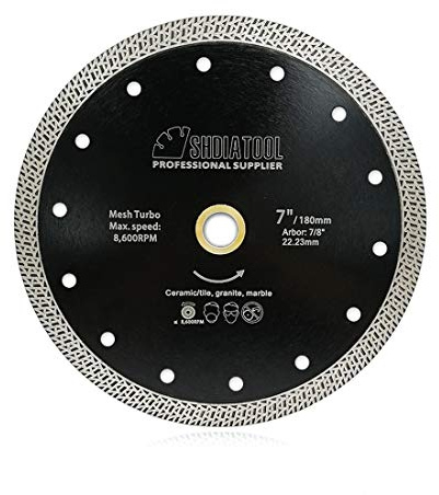 SHDIATOOL Disque à Tronçonner Diamant 180mm pour Carrelage Maillé Turbo | 180 x 22,23/15,875mm Disque Coupe Gres Cerame Porcelaine Tuile Céramique Granit Marbre 7 Pouces
