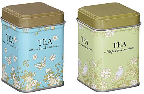 tea4chill 2 Stk Teedosen für losen Tee 25g, Gewürzdosen, Blooming, Metall, eckig mit Stülpdeckel, 44 x 44 x 64mm (LxBxH)