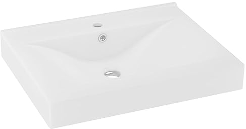 vidaXL Lavabo de Lujo con Grifo Tocador Montado Encima Piedra Vasija Aseo Indoro Cocina Garaje Fácil de Limpiar Cerámica 60x46 cm Blanco Mate