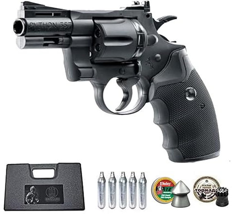 Revólver Colt Python 2,5 | Pack Arma de Aire comprimido (CO2) y balines (perdigones) Calibre 4.5mm + maletín + 2 Cajas de balines