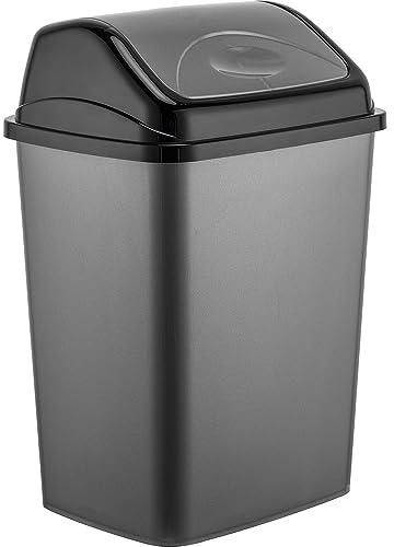 50 Litre Plastic Flip Top Waste Bin - Removable Swing Lid Garbage Rubbish Kitchen Dustbins | Garbage Trash Can Recycle Recycling | Refused Bins For Home Bathroom Office | Flip Top Closure - Robust 50L