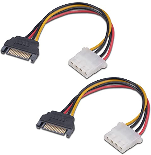 Akasa SATA-auf-4-poliger Molex-Adapter, konvertiert 15-polige SATA-Stromversorgung auf 4-poligen PSU-Molex-Stecker, SATA auf Molex-Stromkabel, Adapter, 15 cm, 2 Stück, AK-CBPW03-KT02