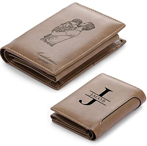 RolaOnly Männer Geldbörse mit Namen Foto Gravur Grau PU Leder Personalisiert Wallet Geschenk für Ehemann/Freund/Bruder/Vater/Bester Freund