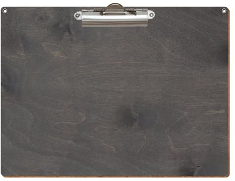 Bütic Holz Klemmbrett Standardform Grau für DIN A3 A4 A5 A6 mit 2 Ösen aus 3mm starkem Birkensperrholz mit Klarlack versiegelt