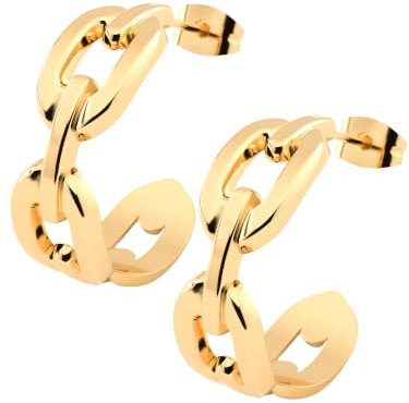 THIORA Creolen Damen Edelstahl Kettenglieder 24 mm | Kettenglieder-Look | 24 mm | Wasserfest | Nickelfrei | Geschenkbox