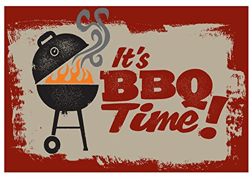 LILENO HOME Grill u. BBQ Matte 75 x 120 cm (Its BBQ Time Rot Beige) - als perfekte bodenschutz Unterlage für Gas u. Holzkohlegrill - Grillunterlage Bodenschutzmatte für Familien-Grillabend