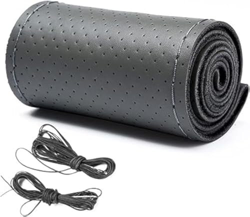 Coprivolante auto universale in pelle bovina da cucire, rivestimento protettivo per volante 37-38 cm con ago e filo, elegante e traspirante.