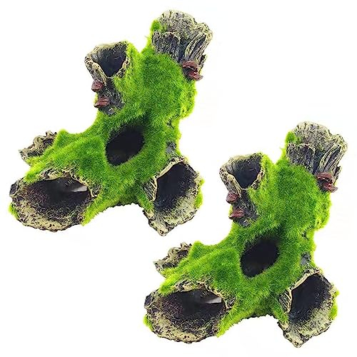 JAWAI 2 Stück Aquarium Harz Höhle, Harz Aquarium Zubehör, Natur-Optik, Harz Dekoration Baumstamm, Aquarium Harz Deko, Aquarium Dekoration, für Kleine Garnele Fisch Verstecken Aquarium Deko