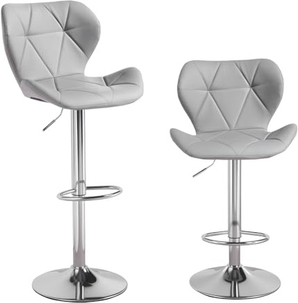 Panana Set of 2 Swivel Barstools Modern PU Leather Bar Chairs Kitchen Breakfast Pub Counter Stools (Grey)
