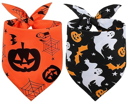 Vivifying Foulard per cani, 2 pezzi, regolabile, con motivo a zucca, costume per cani di piccola taglia media e grande