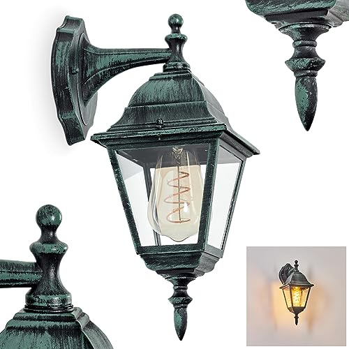 HOFSTEIN Außenwandleuchte Naofe, Außenwandlampe aus Metall/Glas in Schwarz-Grün/Klar, moderne Wandleuchte Down im Retro/Vintage/Landhaus-Design, E27, IP44, Eingangsbereich, Haustür, Terrasse, Hof