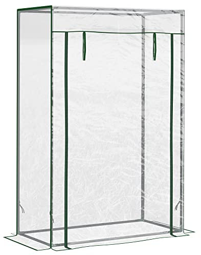 Outsunny Invernadero de Exterior de Jardín con Puerta Enrollable y Estructura de Acero Invernadero Pequeño para Cultivo de Plantas Tomates en Terraza Patio 100x50x150 cm Transparente