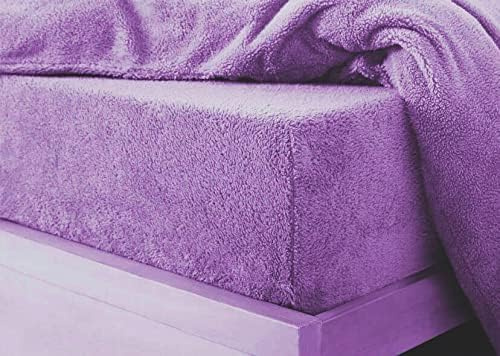 Glamptex Sábana bajera ajustable de forro polar Sherpa de 30 cm para cama individual, doble, King Super (lila, King)