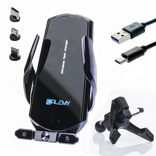 Chargeur de voiture sans fil – Chargeur sans fil de voiture – Capteur automatique – Support pour smartphone sans fil – Charge rapide – Compatible iPhone Samsung Android Xiaomi