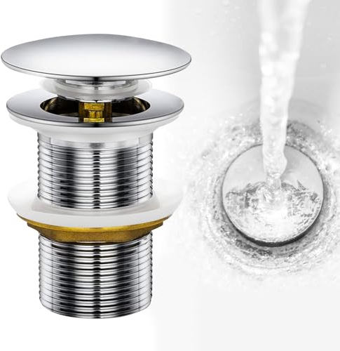 Fousenuk Tapon Pop Up Lavabo, Desague Lavabo Click Clack, Válvula Desagüe Fregadero sin Rebosadero, Tapones de Desagüe Lavabos, Tapón de Drenaje Emergente Anti-obstrucción para Baño y Inodoro Plata